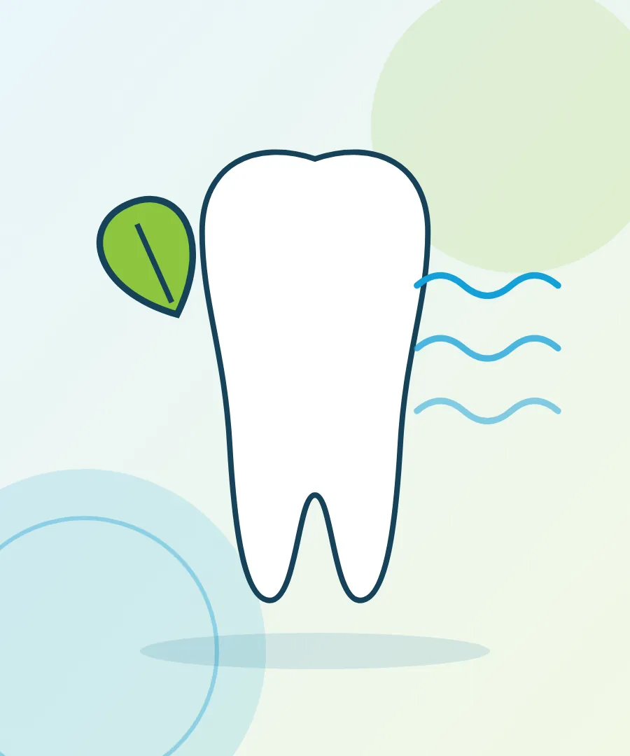 Illustration of a tooth with breath lines and a mint leaf for bad breath at Sai Multi Speciality Dental Clinic, Baner