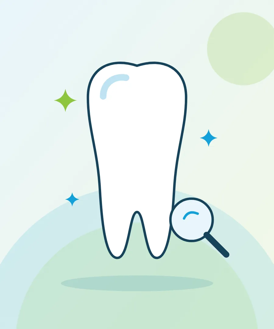 Illustration of a tooth with sparkles and a magnifier for dental check-up at Sai Multi Speciality Dental Clinic, Baner
