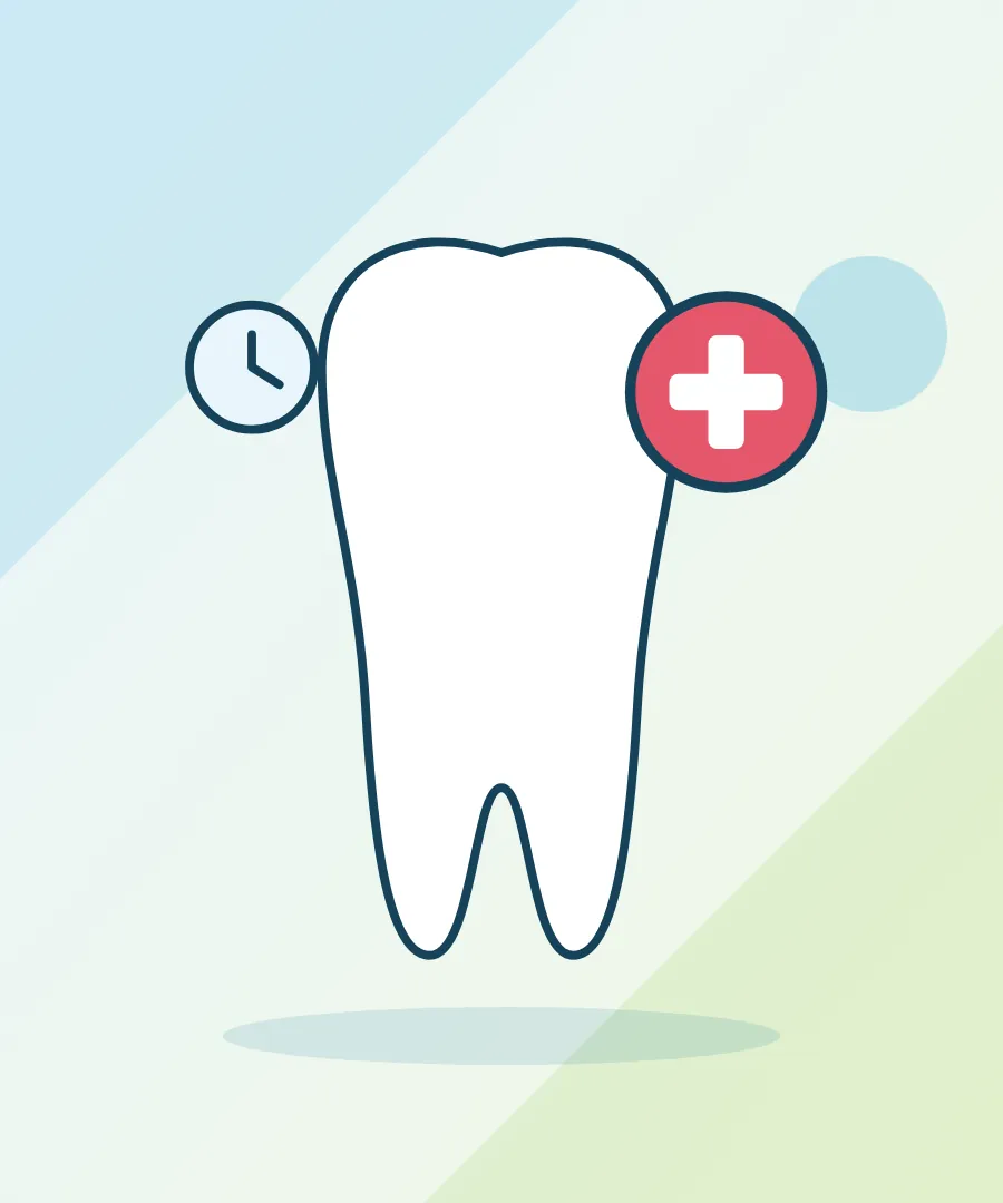 Illustration of a tooth with an emergency cross and a clock for dental emergency at Sai Multi Speciality Dental Clinic, Baner