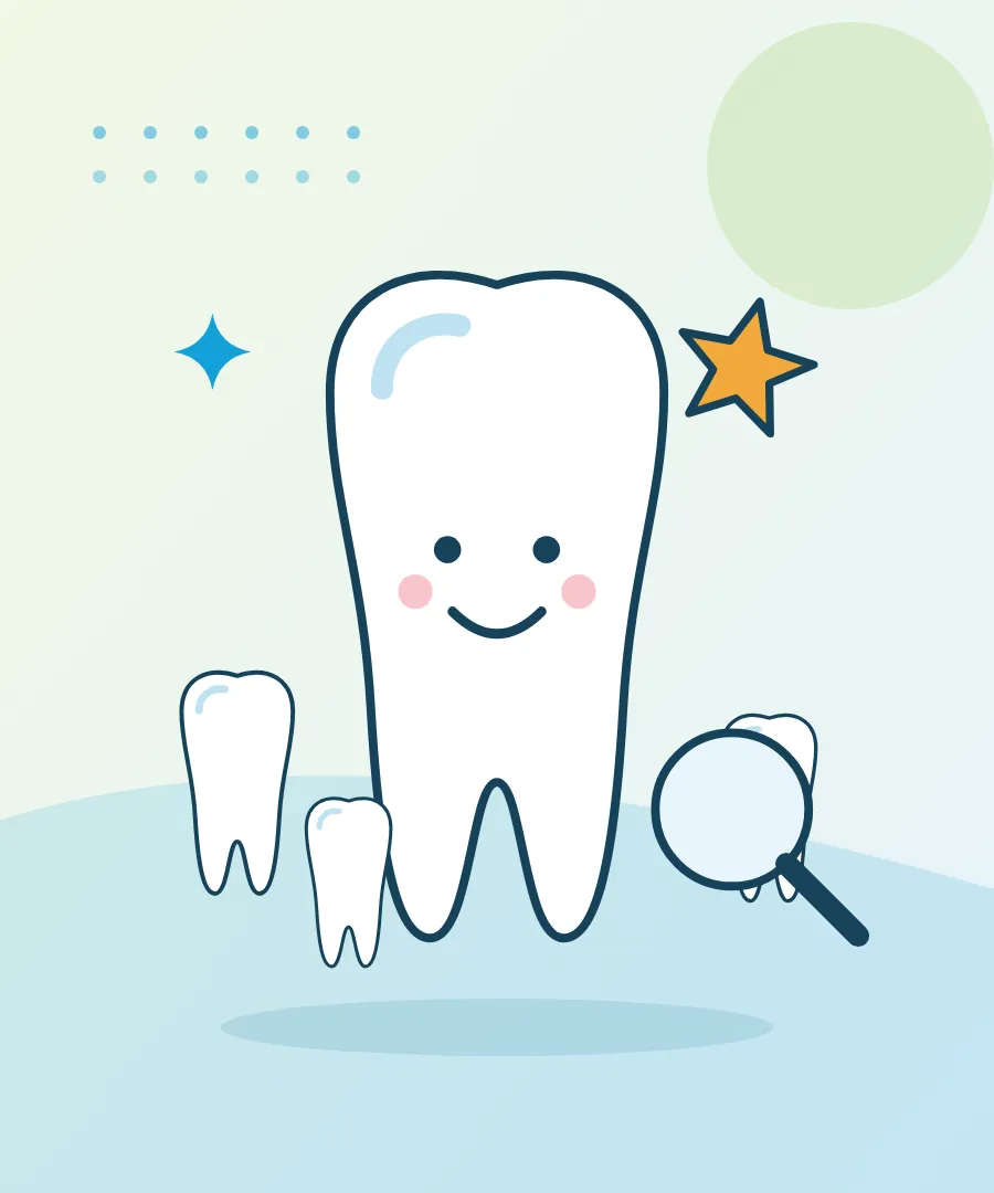 Illustration of a child's tooth with a magnifier for an early check for early orthodontic evaluation at Sai Multi Speciality Dental Clinic, Baner