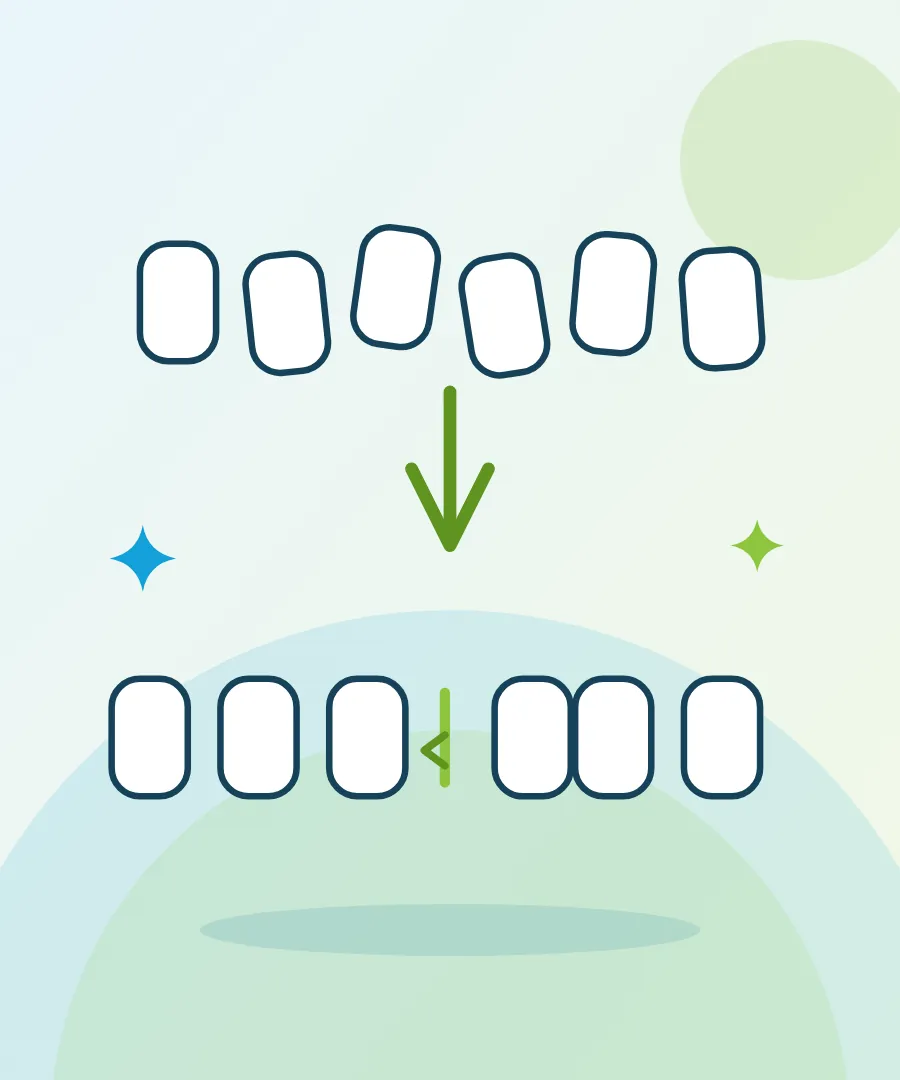 Illustration of teeth with a gap and the same teeth closed for gap between teeth at Sai Multi Speciality Dental Clinic, Baner